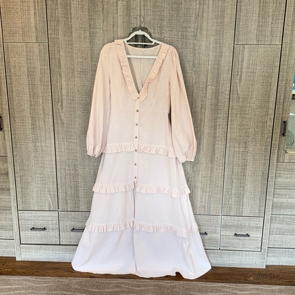 Commense Cotton & Linen Semi-Sheer Ruffle Trim Long Dress - Picture 10 of 16